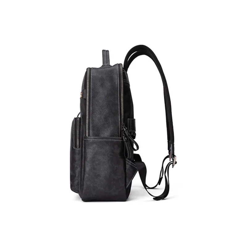 PIERRE CARDIN Top Grain Cow Leather, Water Repellent Genuine Leather Backpack Men's Black-3