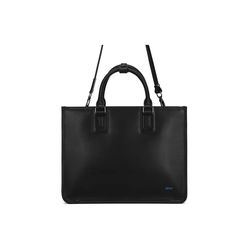 BVP Cow Leather Crossbody Briefcase Men's Elegant Black-4