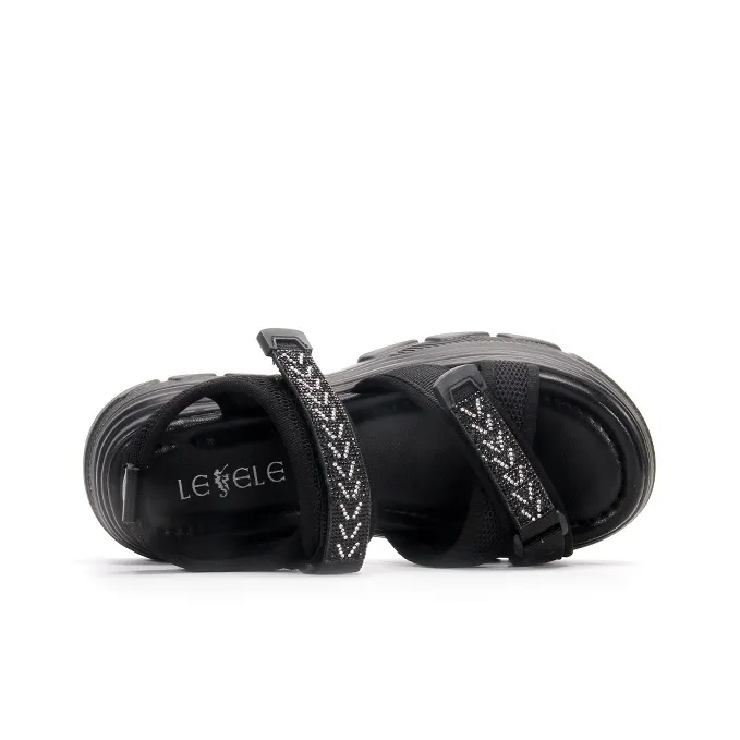 LESELE Beach Sandals Women's Black Silver/Black Green-3