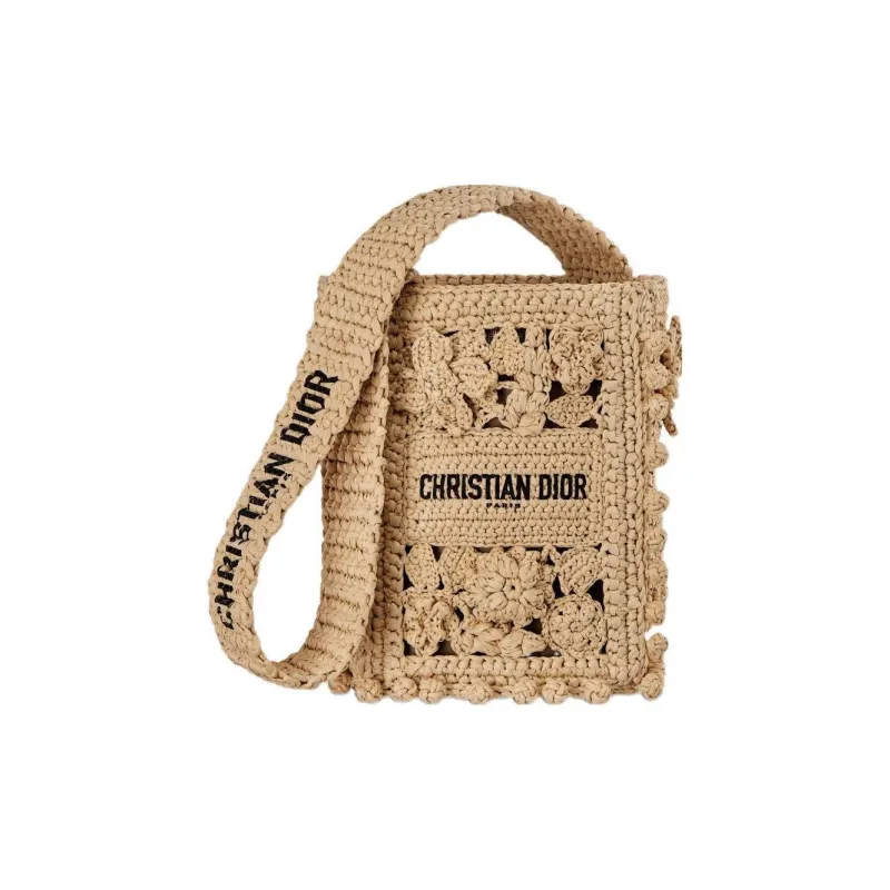 DIOR D Bubble Raffia Grass Bucket Bag, Shoulder Bag, Crossbody Bag Trumpets Women's Natural-3