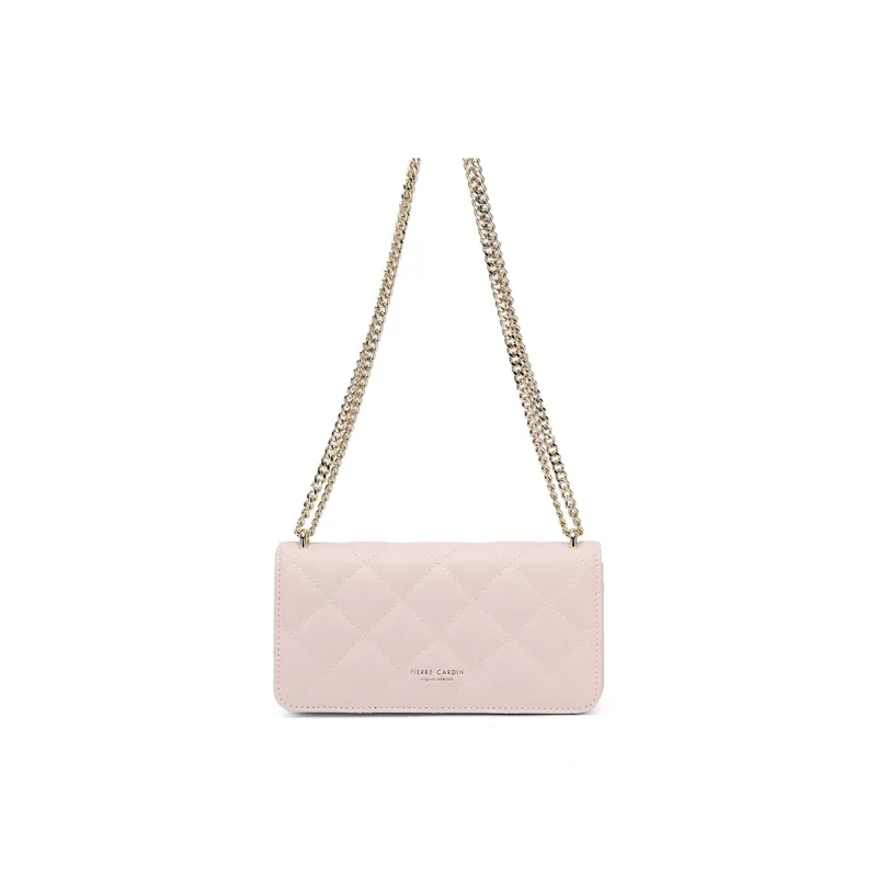 PIERRE CARDIN Chanel Inspired Diamond Pattern Small Square Bag Fashion Commute Women's Bag Women's Ecru/Pink-11