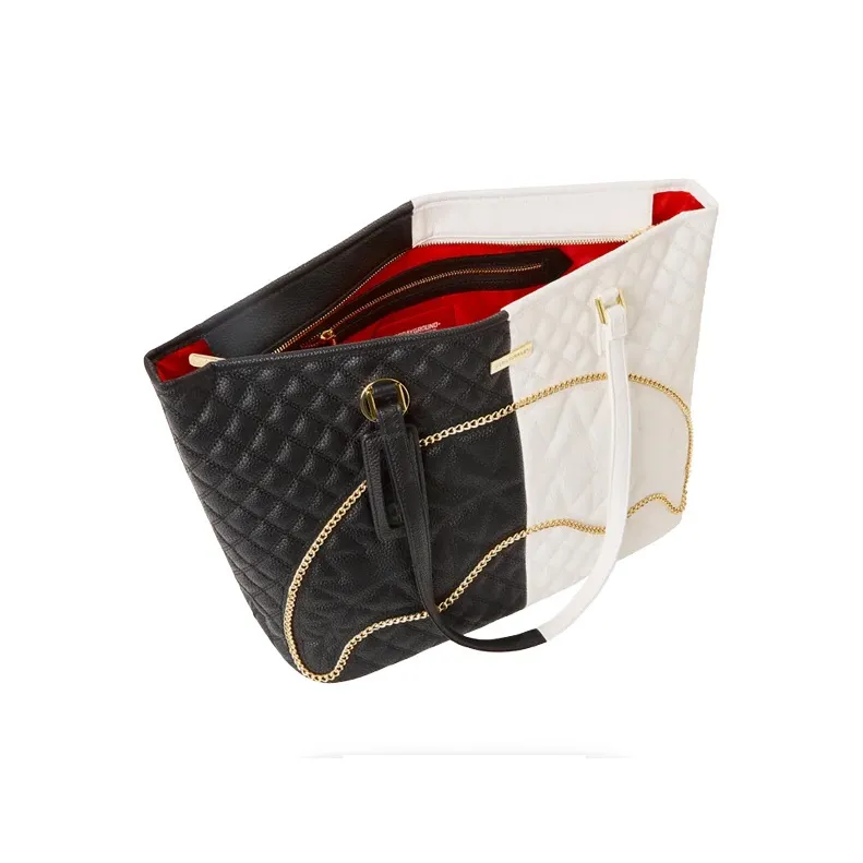 SPRAYGROUND PU Tote Bag, Shopping Bag, One Shoulder Bag Medium Size Unisex Black/White-3
