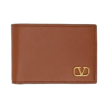Valentino Grained Calfskin Wallet Mini Unisex Brown