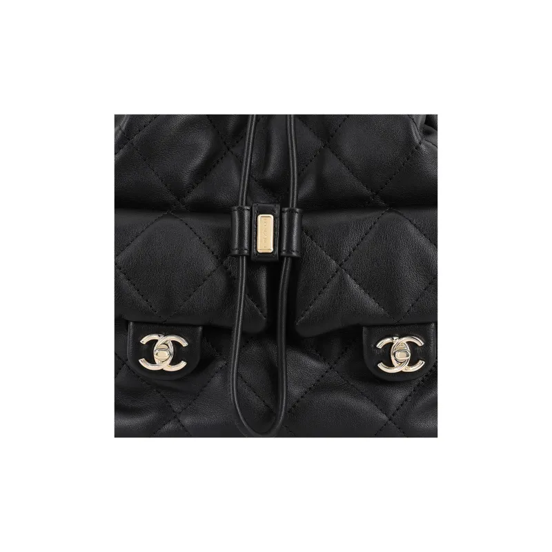 CHANEL Drawstring Two Pocket Backpack Black AS4342-5