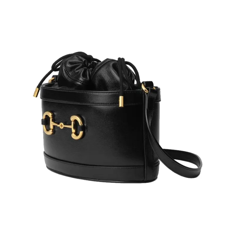 GUCCI Horsebit 1955 Leather Bucket Bag, Shoulder Bag, Crossbody Bag Women's Black-1