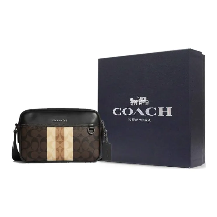COACH Graham Canvas With Leather Camera Bag, Shoulder Bag Medium Size Men's Black & Dark Brown-4