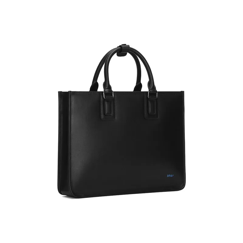 BVP Cow Leather Crossbody Briefcase Men's Elegant Black-2