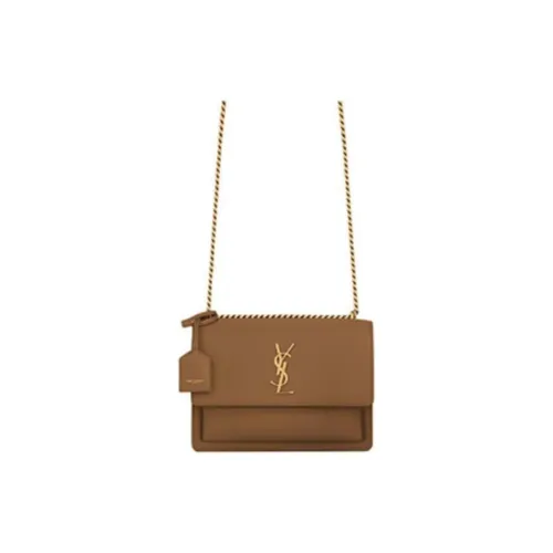 SAINT LAURENT SUNSET Calfskin Shoulder Bag Crossbody Bag Medium Size Women's Brown
