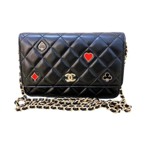 CHANEL Lambskin Shoulder Bag Crossbody Bag Wallets Women's Black