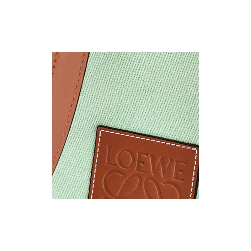 LOEWE Cushion Tote Canvas With Calfskin Tote Bag Shopping Bag Shoulder Bag Handbag Women's Light Green-5