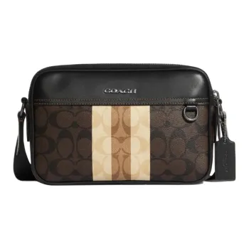 COACH Graham Canvas With Leather Camera Bags Shoulder Bags Medium Size Men's Black & Dark Brown
