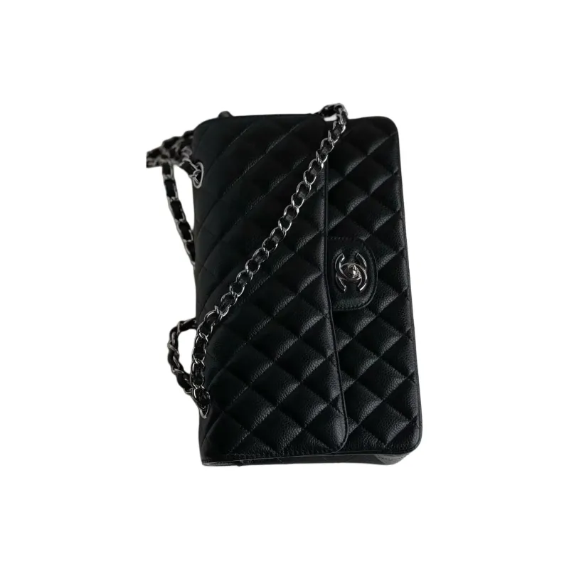 CHANEL Lambskin Zippered Shoulder Crossbody Bag Tubas Women's Black-2
