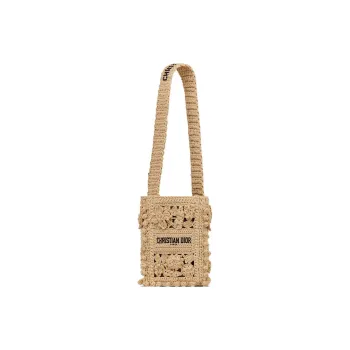 DIOR D Bubble Raffia Grass Bucket Bag, Shoulder Bag, Crossbody Bag Trumpets Women's Natural