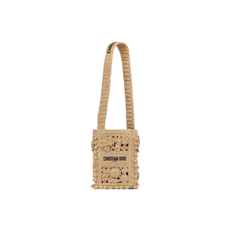 DIOR D Bubble Raffia Grass Bucket Bag, Shoulder Bag, Crossbody Bag Trumpets Women's Natural-0