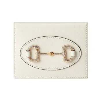 GUCCI Horsebit 1955 Leather Card Holder, Wallet Women's White