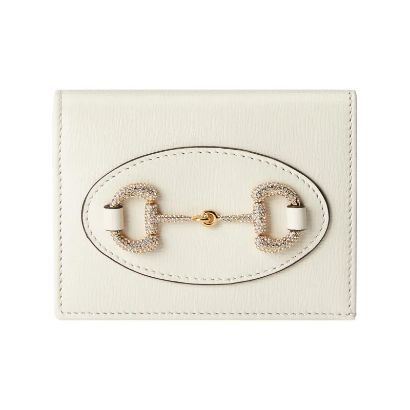 GUCCI Horsebit 1955 Leather Card Holder, Wallet Women's White-0