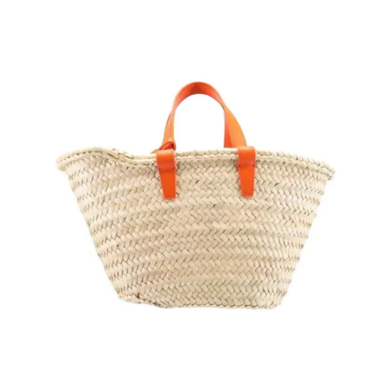 CELINE Triomphe Palm Leaf Cow Leather Patchwork Tote Bag Shopping Bag Basket Handbag Women's Orange-1