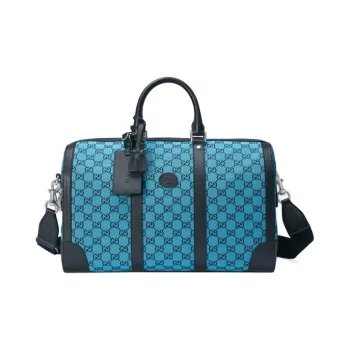 GUCCI Leather Logo Canvas With Leather Shoulder Bag Crossbody Bag Handbag Travel Bag Unisex Blue/Dark Blue