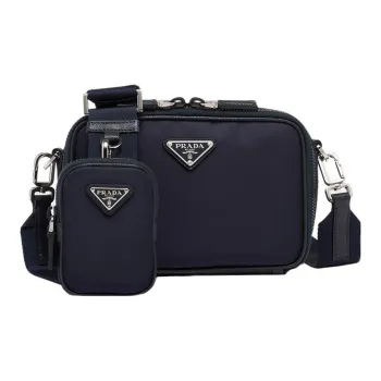 PRADA Re Nylon And Saffiano Leather Removable Pouch Shoulder Bag Navy