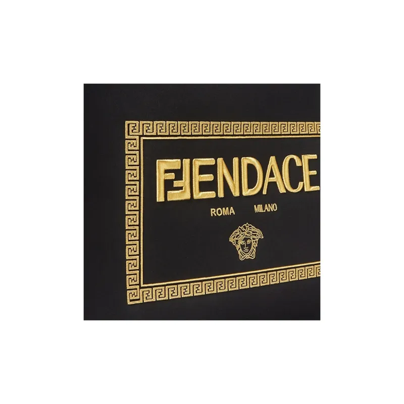 VERSACE X FENDI Collaboration Canvas Tote Bag Shopping Bag Shoulder Bag Handbag Large Size Men's Black-5