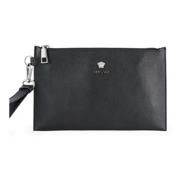 VERSACE Cow Leather Coin Purse Clutch Men's Black