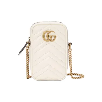 GUCCI GG Marmont Leather Cell Phone Pouch Crossbody Bag Shoulder Bag Mini Women's White