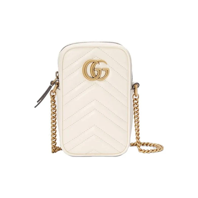 GUCCI GG Marmont Leather Cell Phone Pouch Crossbody Bag Shoulder Bag Mini Women's White-0