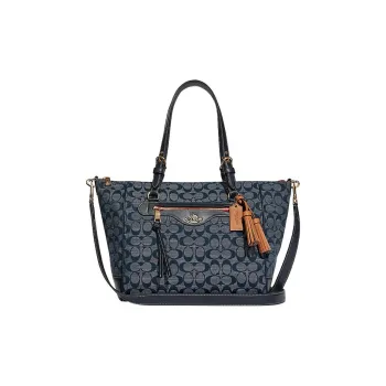 COACH Kleo Canvas Chambray With Leather And Suede Shoulder Bag Crossbody Bag Large Size Women's Denim Denim Blue
