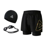 Black Gold Double-Layer Pants+Swimming Cap+Swim Goggles