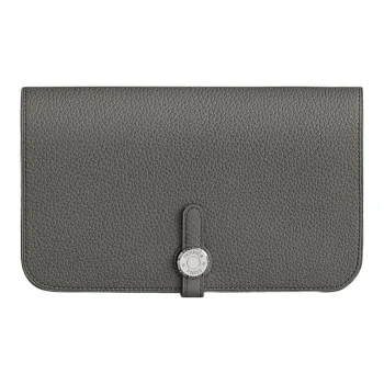HERMES Dogon Duo Togo Calfskin Wallet Regular Unisex Gray