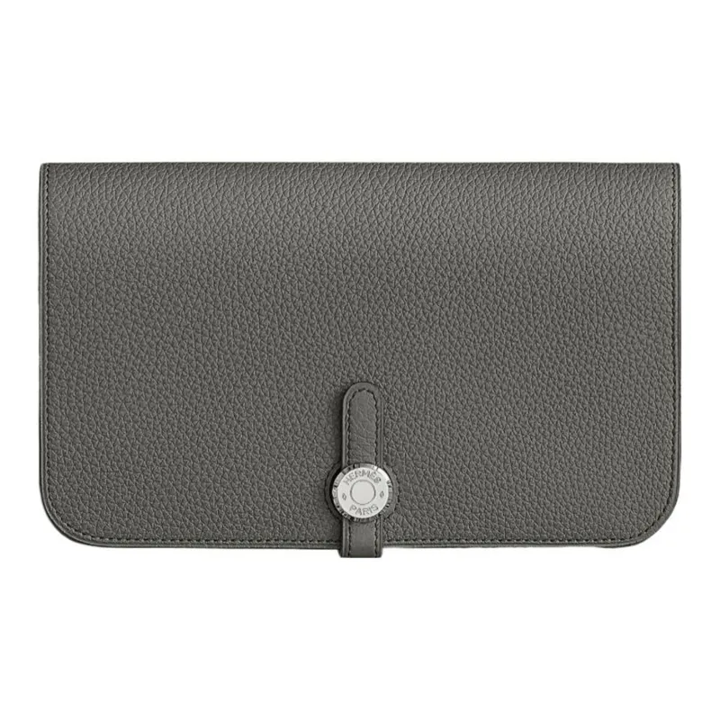 HERMES Dogon Duo Togo Calfskin Wallet Regular Unisex Gray-0