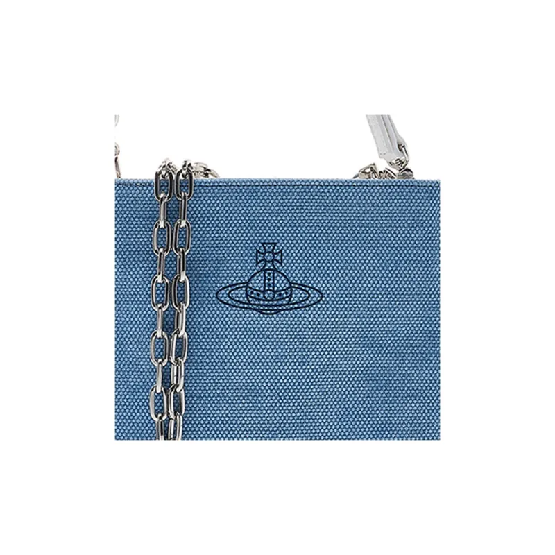 Vivienne Westwood Pure Leather With Canvas Portable One Shoulder Canvas Bag Crossbody Bag Unisex Light Blue-4