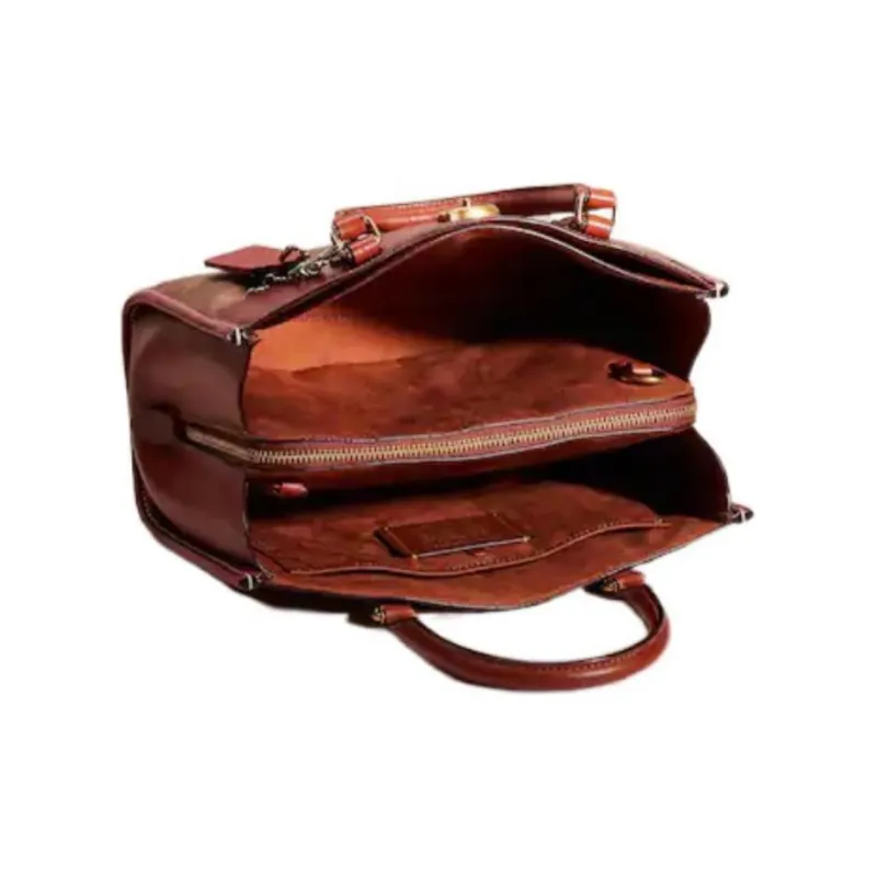 COACH Brooke Jacquard Canvas With Leather Shoulder Bag Crossbody Bag Handbag Medium Size Women's Red & Brown-2