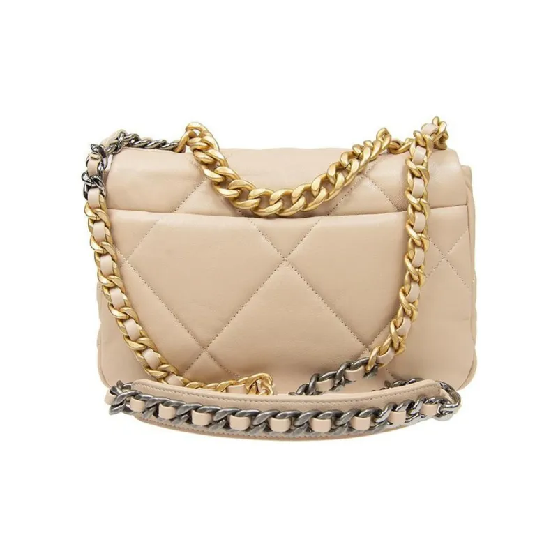CHANEL 19Bag Sheepskin Handbag, Shoulder Bag, Crossbody Bag Trumpets Women's Milk Tea-2