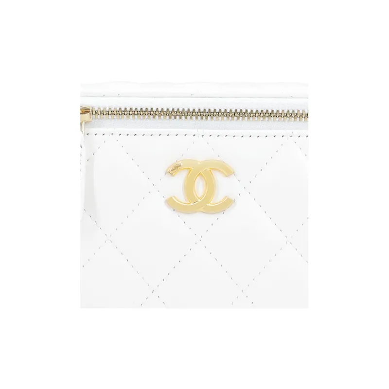 CHANEL 23P SS Leather Chain Box Bag, Makeup Bag, Storage Bag, Handbag, Shoulder Bag, Crossbody Bag Women's White-5