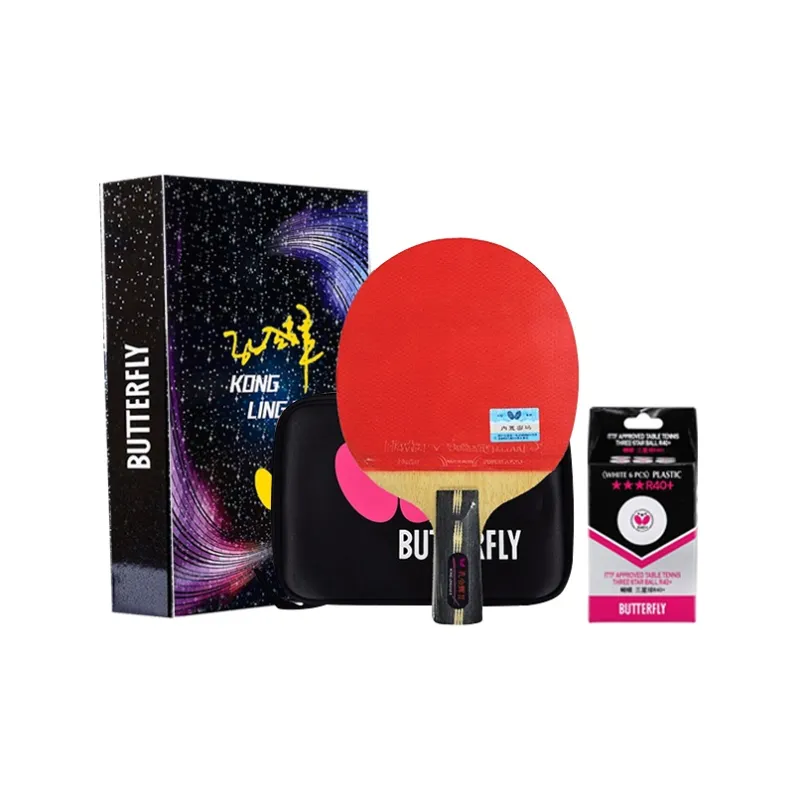 Butterfly Kong Linghui Ping Pong Paddles Unisex All Wood With Carbon Fiber Black/Red-10