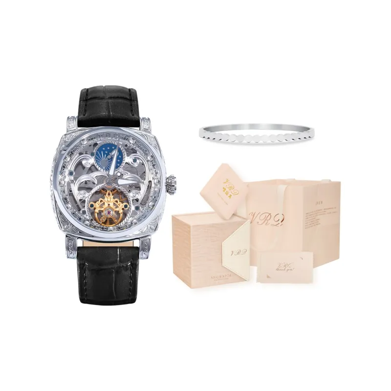 VRQ Faith Series Automatic Mechanical Movement Genuine Leather Strap Watch Women's Watch Cut-Out Dial-0
