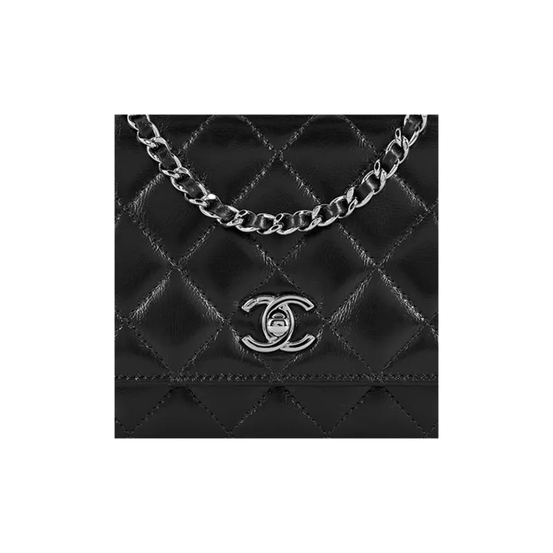 CHANEL Bright Color Wrinkle Calfskin Shoulder Bag, Crossbody Bag, Handbag Women's Black-4