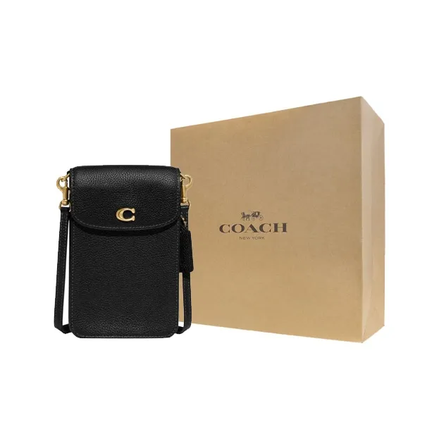 COACH Pebbled Leather Cell Phone Pouch, Shoulder Bag, Crossbody Bag Mini Women's Black-6