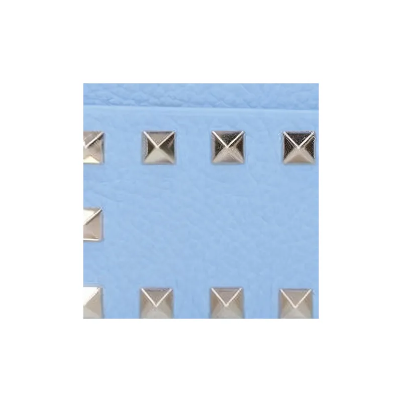 Valentino Rockstud Grain Calfskin Card Holder Card Holder Women's Light Blue-3