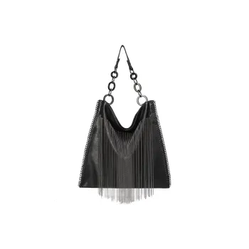 VIBE RING Microfiber Synthetic Leather Shoulder Bag Large Size Women's Black