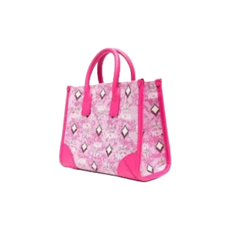 MCM Vintage Monogram Fabric Cow Leather Patchwork Shoulder Bag Crossbody Bag Handbag Small Size Women's Pink-4