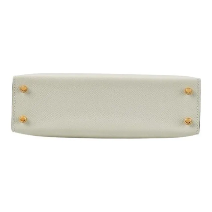 HERMES Mini Kelly Generation 1 Epsom Leather One Shoulder Handbags Mini Women's Nata Cream White With Gold Brown-4