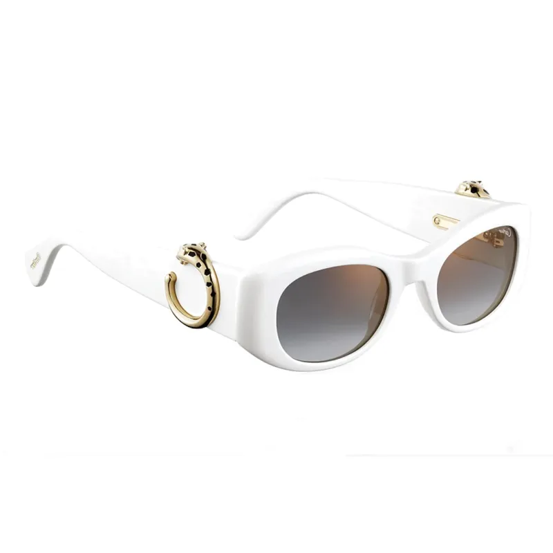 CARTIER Metal Plate Oval Sunglasses Unisex White-2