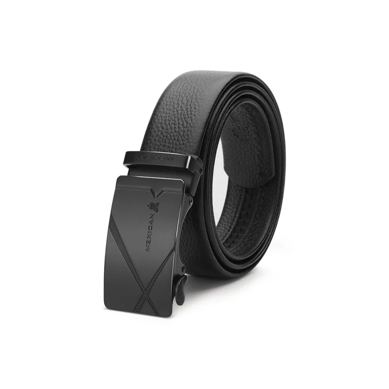 MEXICAN Detachable Lock Cow Leather Automatic Buckle Belt, Belt Men's Black 3.5cm-1