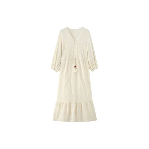 ZHOUMIAO Long-Sleeved Dresses Women's Pearl White