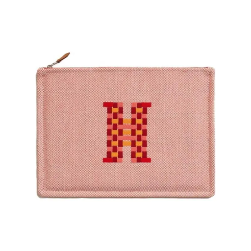 HERMES Canvas Clutch Canvas Bag Storage Bag Unisex Red-0