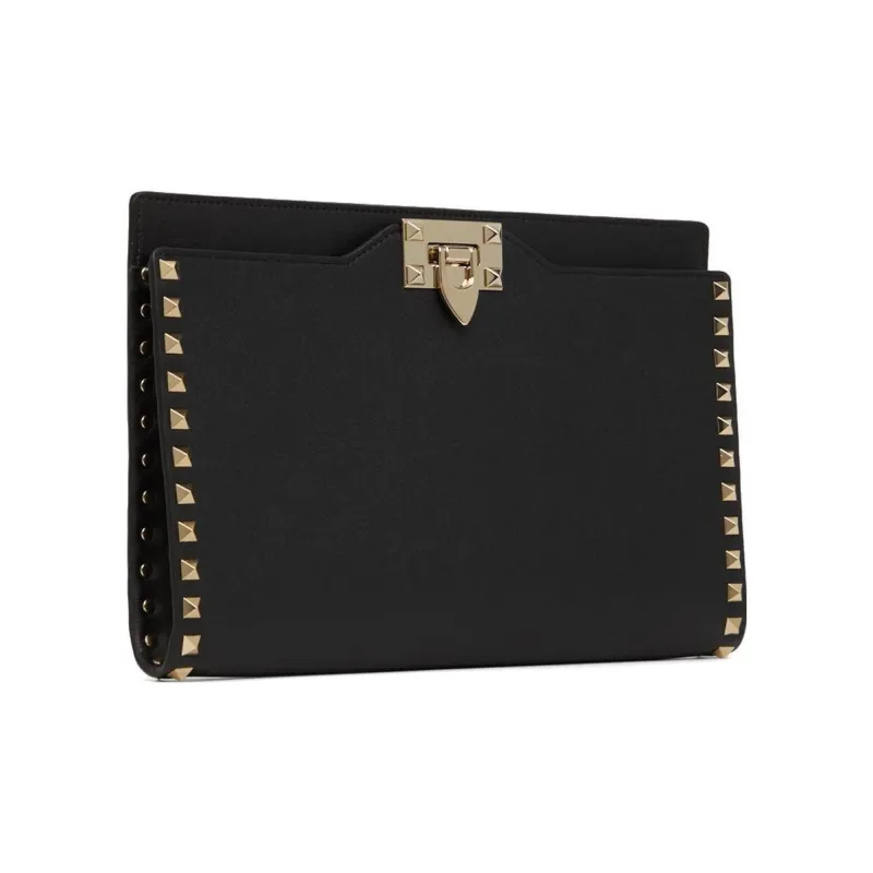 Valentino Calfskin Clutch Large Size Women's Black-1