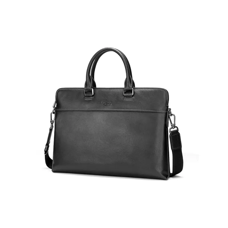 PIERRE CARDIN Top Grain Cow Leather Laptop Bags Briefcases Regular Men's Black-3