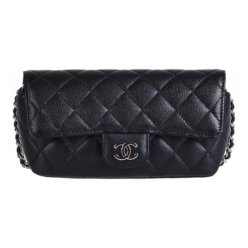CHANEL Caviar Cow Leather Glass Storage Box Crossbody Bag Women's Black-1